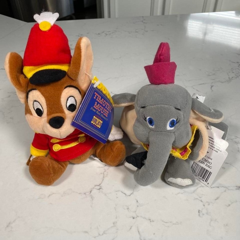 Vintage Disney Dumbo & Timothy Mouse Plush Bean Bag Set NWT